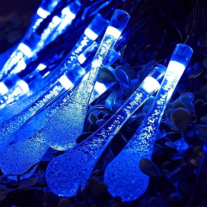 Solar String Light Outdoor Waterproof Solar Drop Lights,Water Drop Fairy Lights 13ft 20LEDs Solar Light with 8 Modes Solar Party Lights for Garden,Christmas Decorations (20ft 30LED Blue)