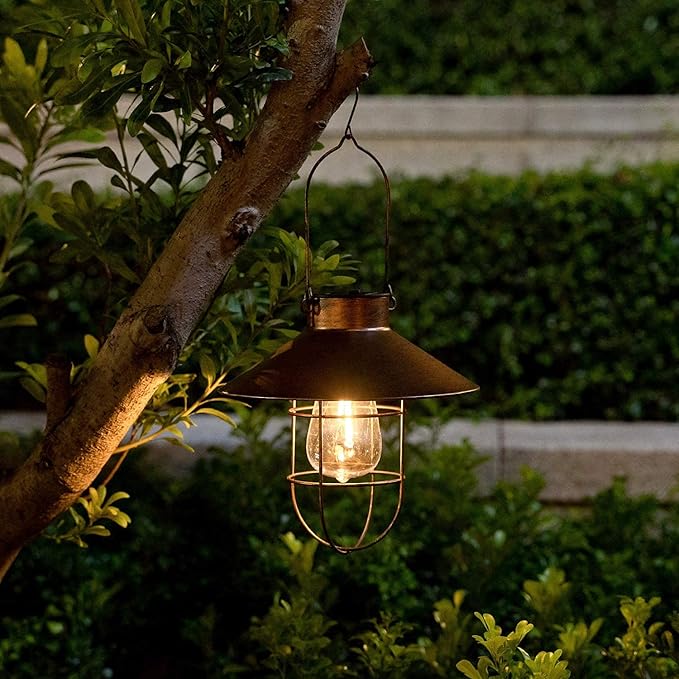 2-Pack Garden Solar Outdoor Lanterns, Rustic Waterproof LED