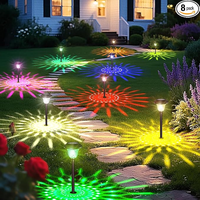 BEAU JARDIN 8 Pack Solar Pathway Lights Outdoor Solar Powered Light Christmas Gift Waterproof Glass High Lumen for Garden Landscape Path Yard Walkway Patio Driveway Outside White Color Changing Black