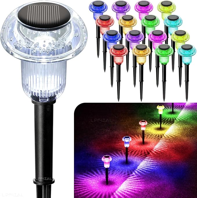 16 Pack Solar Lights Outdoor Waterproof Pathway Lights Solar Powered LED Mushroom Garden Lighting Stake for Outside Yard Path Lawn Patio Landscape (Color Changing)