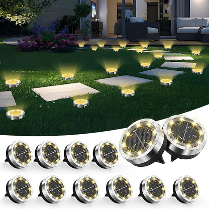 Solar Ground Lights Outdoor, 12 Pack Solar Lights Outdoor Waterproof, Mini Flat Solar-Powered Garden Light, Landscape Lighting for Garden Yard Lawn Pathway Walkway Driveway Backyard Decor, Warm White