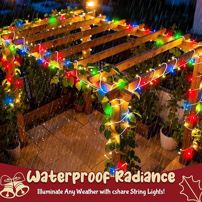 Christmas Lights Battery Operated Outdoor Waterproof, Multicolor Christmas Lights with Timer White Wire 16.4ft 50LED Christmas Decorations Garland Party Garden