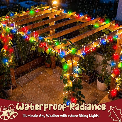 Christmas Lights Battery Operated Outdoor Waterproof, Multicolor Christmas Lights with Timer White Wire 16.4ft 50LED Christmas Decorations Garland Party Garden