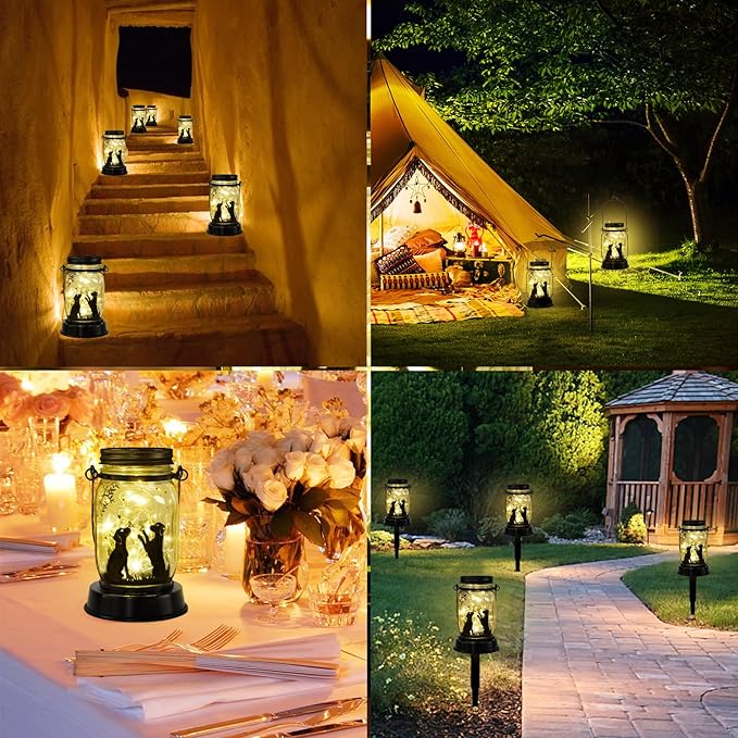 Dog Solar Lanterns Outdoor Garden Solar Dog Lights Dog Lover Gifts for Women, Dog Themed Birthday Gifts for Mom Grandma Aunt Sister, Butterfly & Dog Fairy Lights for Patio Yard Lawn Outside Decor