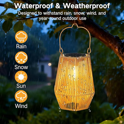 2 Pack Solar Lanterns Outdoor Waterproof, Hanging Rattan Woven Solar Lights with Auto On/Off, Decorative Gifts for Garden, Yard, Patio, Tree, Porch, Lawn, Pathway & Outside Tabletop Decor