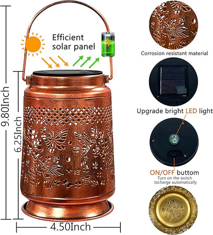 KY&BOSAM Solar Lanterns Outdoor Waterproof Hummingbird & Butterfly Lantern Garden Decor Birthday Gift for Women Mom Metal Hanging Solar Light LED Decorative for Patio Yard Lawn Backyard Front Porch