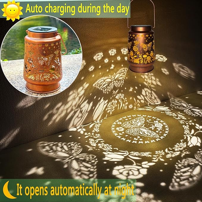 Solar Lanterns Outdoor Waterproof Garden Decor Christmas Gifts for Women Mom Birthday Gifts Ideas Metal Bird Decorative LED for Patio Pathway Landscape Walkway Terrace Balcony Lawn Yard (Butterfly)