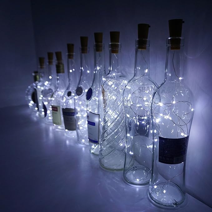 Decorman 10 Pack Solar Powered Wine Bottle Lights, 10 LED Waterproof Copper Cork Shaped Lights for Wedding/Christmas/Outdoor/Holiday/Garden/Patio/Yard/Pathway Decor (Cool White)