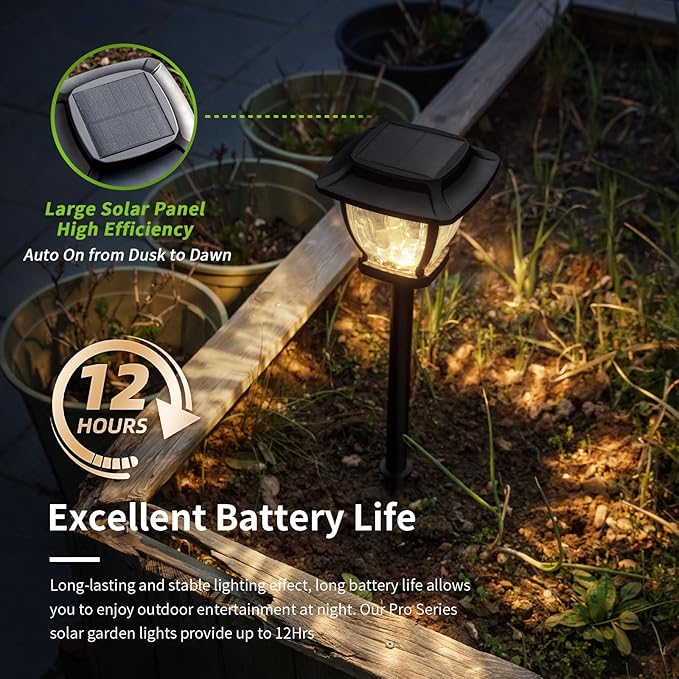 Solar Pathway Lights, Super Bright Solar Lights Outdoor Waterproof, 4 Pack Glass Solar Garden LED Lights, Landscape Lighting Decorative for Path, Yard, Patio, Walkway, Driveway,Slate Black