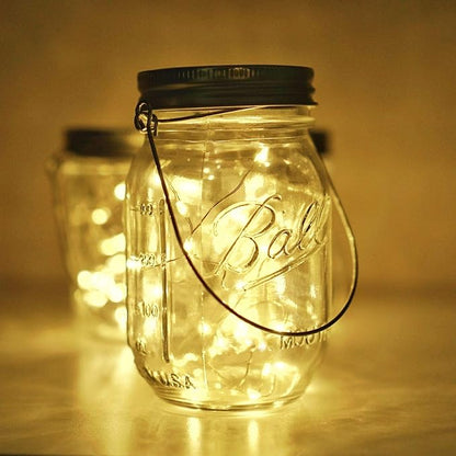Solar Mason Jar Lid Lights, 8 Pack 20 LED Waterproof Fairy Star Firefly String Lights with (8 Hangers Included,Jars Not Included), for Mason Jar Table Garden Wedding Party Decor (Warm White)