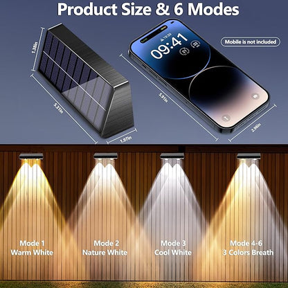 Brizled Solar Fence Lights Outdoor, 6 Modes 2700/4500/6500K 250ml Fence Solar Lights, IP65 Waterproof Outdoor Wall Light Landscape Lighting for Backyard Garden Patio Deck Railing Wall Poolside, 8 Pack