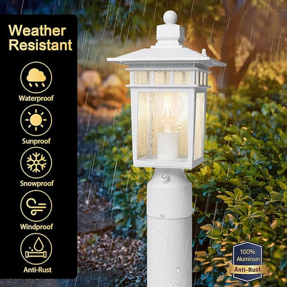 Dusk to Dawn Outdoor Post Lights, Waterproof Lamp Post Light Fixture, Aluminum Lamp Posts Outdoor Lighting Pole Lantern for Outside Yard Patio Pathway Garden Deck, Hard Wired (1 Pack, White)