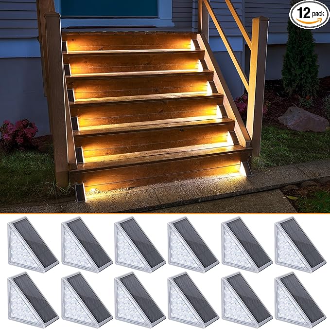 12-Pack Warm White Solar Deck Lights, Outdoor LED