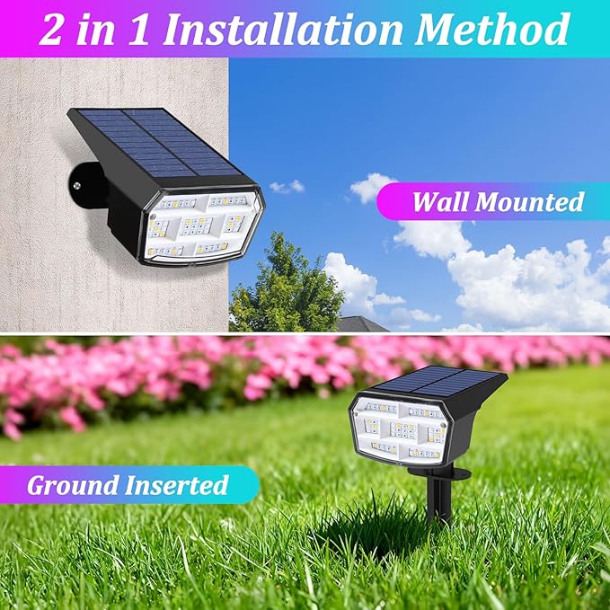 Sucolite 8-Pack Solar Spot Lights Outdoor Waterproof IP65, 3 Lighting Modes 2-in-1 Solar Landscape Spotlights for Yard, 59 LED Solar Powered Wall Lights for Garden Pathway Driveway Walkway, Multicolor