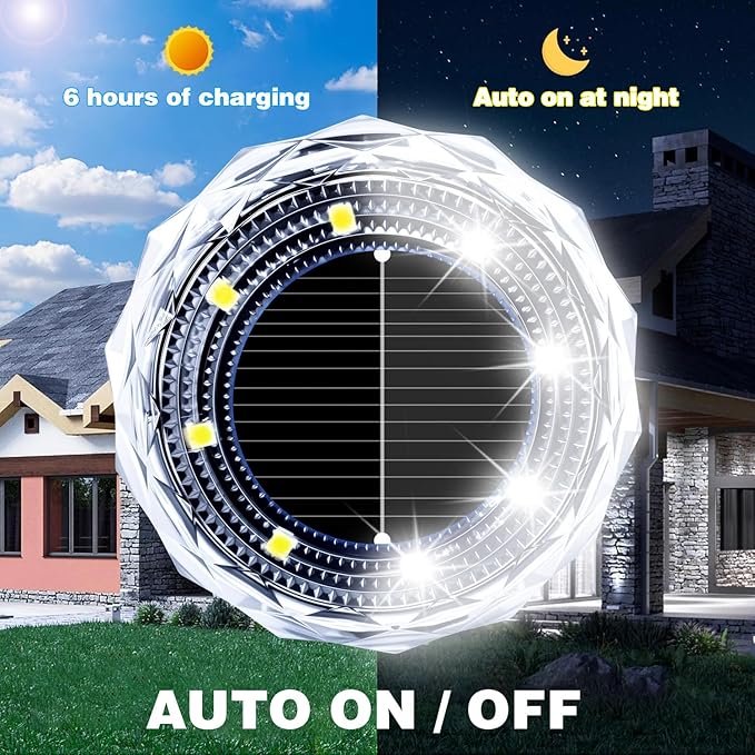 Solar Ground Lights 12 Pack,8 LED Garden Path Lights,Outdoor Ground Lights Landscape Lighting Waterproof,Solar Lawn Light for your courtyard, swimming pool,walkways, pathway, driveway, lawns(White)