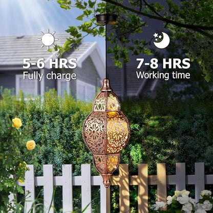 Hanging Solar Lantern Outdoor Decor, Moroccan Solar Lights for Outside Garden Decorations, Waterproof Lanterns Garden Gifts for Mom, Women, Patio, Yard Ornament