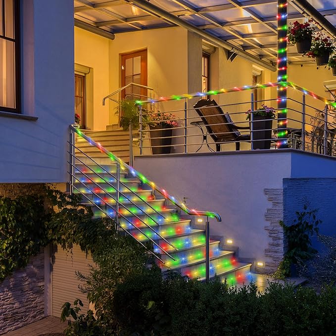 Jnaurb Battery Operated Rope Lights for Outside, 33FT 100LED 8 Modes Battery Operated String Lights, Waterproof Christmas Fairy Light with Remote for Outdoor Indoor Patio Xmas Party Decor - Multicolor