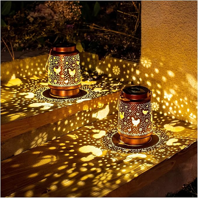 Chicken Solar Lanterns Outdoor Waterproof Hanging Solar Lights Chicken Gifts for Women Men Metal Decorative LED Lanterns for Garden Decor,Yard,Patio,Lawn,Pathway,Landscape