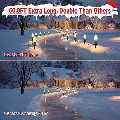 60Ft C9 Led Christmas Pathway Lights Outdoor, 40 Warm White Bulbs Waterproof Connectable Extra Long Christmas Walkway Lights for Large Driveway, Yard, Lawn