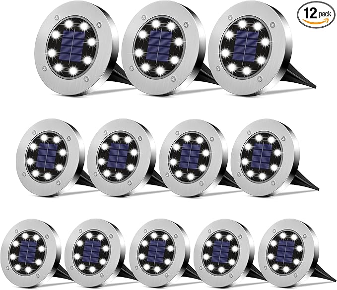Solar Lights Outdoor 12 Pack, Solar Garden Outdoor Waterproof Pathway Lights Bright In-Ground Light Outdoor Lighting Decor for Lawn, Patio, Yard, Driveway, Step and Walkway White Light