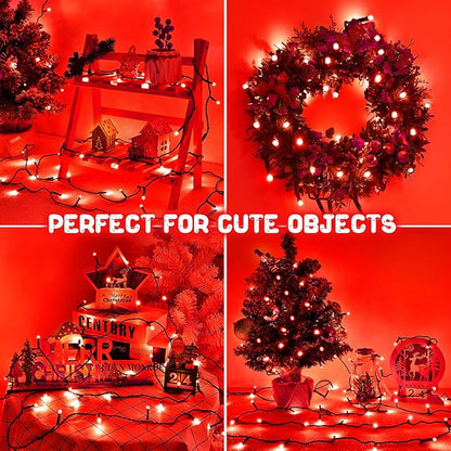 Red Christmas Lights Outdoor Battery Operated String Lights Total 100LED 33Ft with Timer 8 Modes 16.4Ft*2 Waterproof Outdoor Indoor for Christmas Decor, Red, 2-Pack