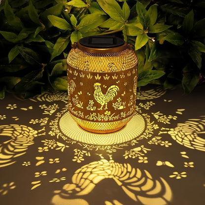 Chicken Solar Lanterns Outdoor Waterproof, Rooster Birthday Gifts for Women Mom Grandma, Metal Solar Lanterns Decorative Outdoor LED Lights for Garden Yard Patio Porch Decor