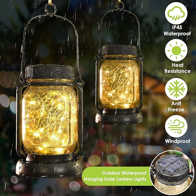 4-Pack Garden Solar Lanterns, Waterproof LED Backyard Lights