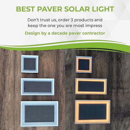 LUMENGY Solar Paver Light 6x9 inch (5.82x8.85), Stainless Steel with Tempered Glass, 2700K Warm White Glare-Free Lighting for Driveways, Walkways and Patios, IP67 Waterproof, Drive-Over Rated