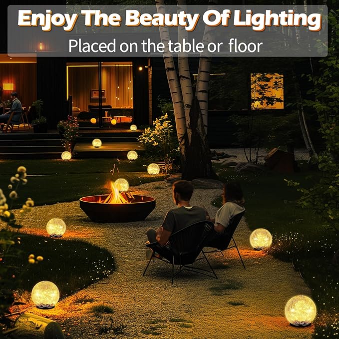 Coroor Garden Solar Ball Lights Outdoor Waterproof, 30 LED Cracked Glass Globe Solar Power Ground Lights for Path Yard Patio Lawn, Christmas Decoration Landscape Warm White(2 Pack 3.9'')