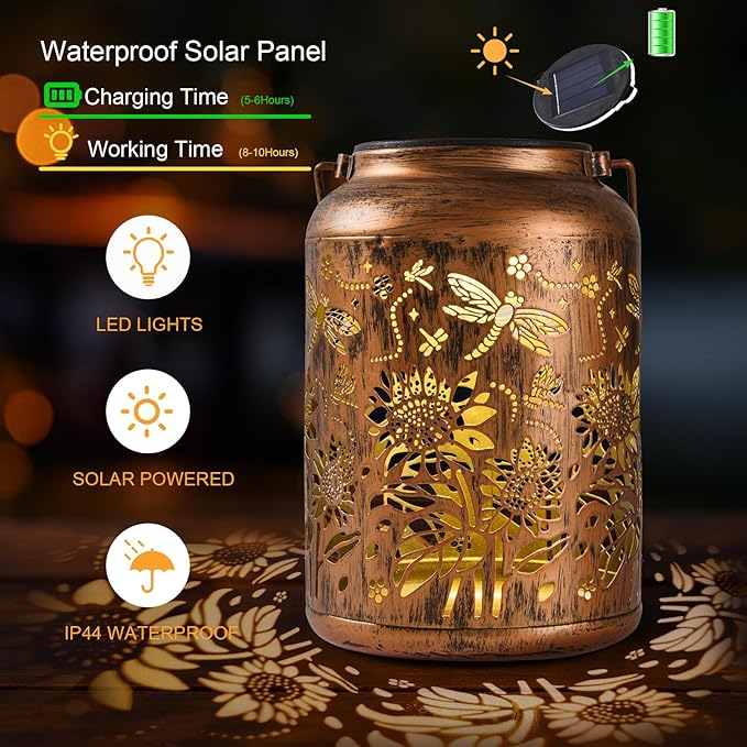 Sunflower Solar Lantern, Chrismas Gifts, Outdoor Waterproof LED Decorative Garden Lights for Lawn, Landscape, Patio, Porch Hanging Solar Lights for Women, Ladies, Mom, Grandma