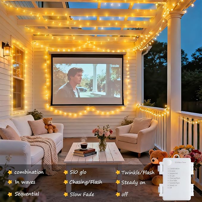JMEXSUSS 4 Pack 50 LED Battery Operated String Lights Warm White, Each 16.5ft Battery Outdoor Lights with Timer Waterproof, 8 Modes Christmas String Light Indoor for Bedroom Classroom Xmas Decor