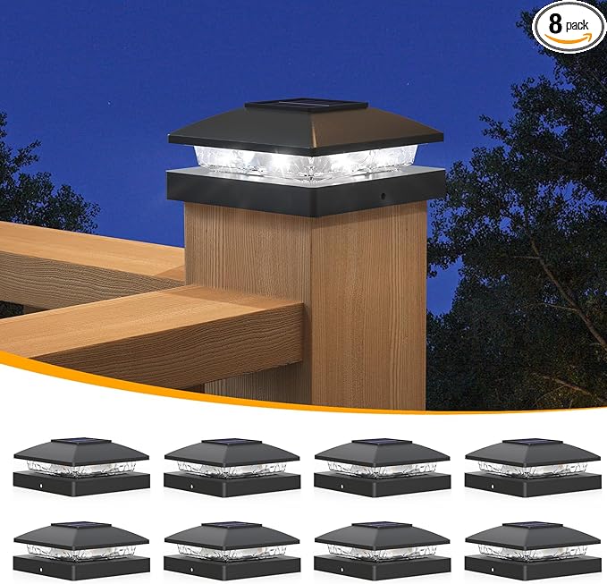 Solar Post Cap Lights 8-Pack, Waterproof LED