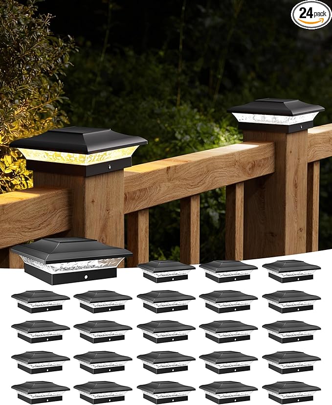 Cool White Solar Fence Post Caps 24-Pack, Fence LED