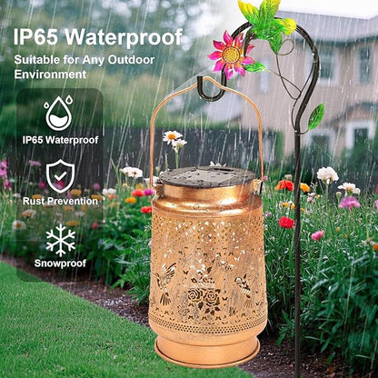 Solar Lanterns Outdoor with Shepherd Hook - Waterproof Hummingbird Garden Decor, LED Hanging Lights Metal Decor for Yard, Patio, Porch, Lawn, Tabletop - Perfect Christmas Gift for Women, Mom, Grandma
