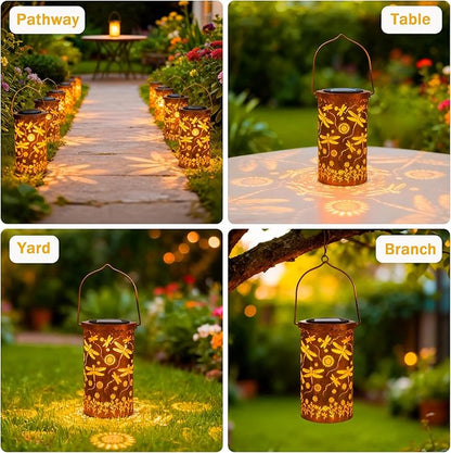 Dragonfly Flower Solar Lanterns Outdoor Waterproof, Birthday Gifts for Women Mom Grandma, Hanging Solar Lights for Yard, Patio, Porch, Garden Decor, Christmas Gifts for Her/Him
