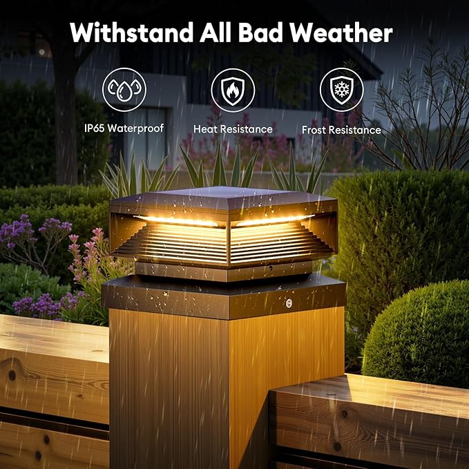 2-Pack 3-Mode Patio Post Cap Lights, Solar LED