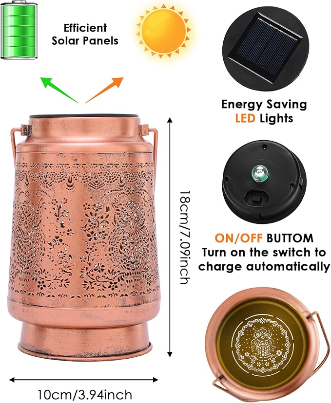 Owl Gifts Solar Lantern - Metal Hanging Lights Outdoor Owls Decor for Yard Garden Patio Lawn Balcony Walkway Hollowed Table Lighting Lamp Decorations Birthday Gift for Women Mom Grandma