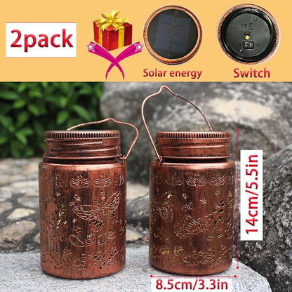 2pack Sunflower Solar Lanterns Outdoor, Solar Mason jar Lights Hanging Waterproof Metal Lanterns for Patio, Pathway, Yard (Sunflower 2pack)