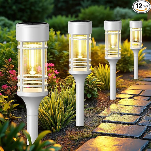 LETMY 12 Pack Solar Pathway Lights Outdoor, Bright Solar Lights Outdoor Waterproof IP65, Solar Garden Lights Outdoor for Yard Walkway Driveway Landscape Garden Decor （White）