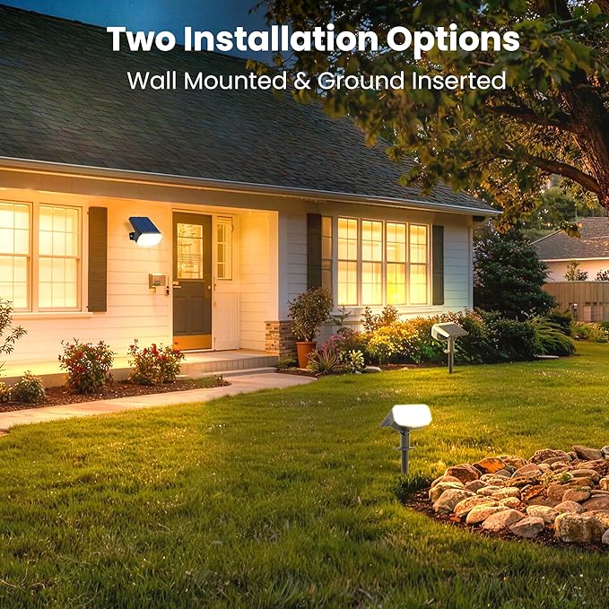 Solar Lights Outdoor Waterproof IP65, Super Bright LED, 3000K 2 Lighting Modes, Solar Powered Yard Garden Solar Spot Lights for Outside Landscape Auto On/Off -6 Pack