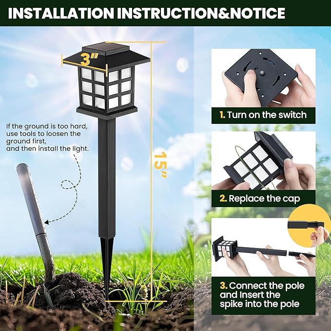 16-Pack Solar Path Lights, Outdoor Yard LED