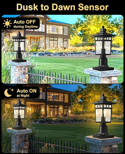 Dusk to Dawn Outdoor Post Lights, Waterproof Lamp Post Light Fixture, Aluminum Lamp Posts Outdoor Lighting Pole Lantern for Outside Yard Patio Pathway Garden Deck, Hard Wired (2 Pack, Black)