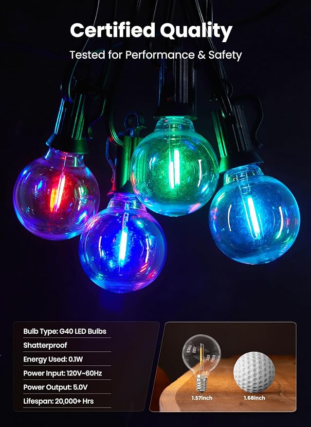 58ft Outdoor Edison String Lights, Weatherproof