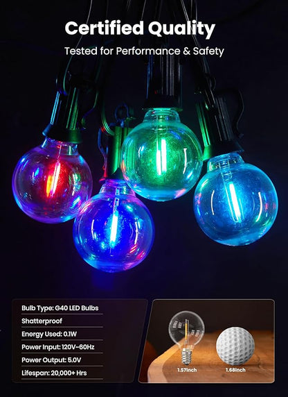 Brightown RGBW Outdoor String Lights, 58FT LED Patio Lights with Remote and Timer, Commercial Grade Waterproof Hanging Lights with 27 Shatterproof Bulbs(2 Spare) for Backyard Porch Garden Party Decor