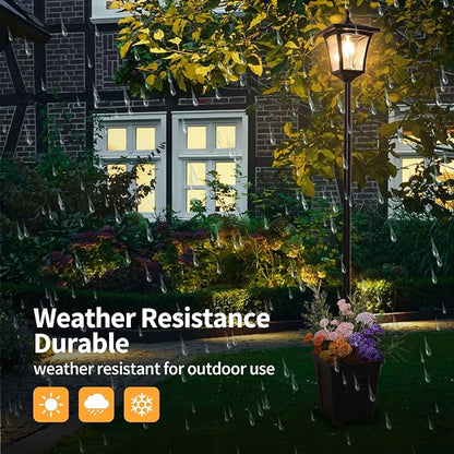 Outdoor Solar Post Lights, 59" Dusk to Dawn Solar Lamp Post, Waterproof Solar Floor Lamps, Warm White Pole Lights with Planter for Patio, Backyard, Lawn, Garden