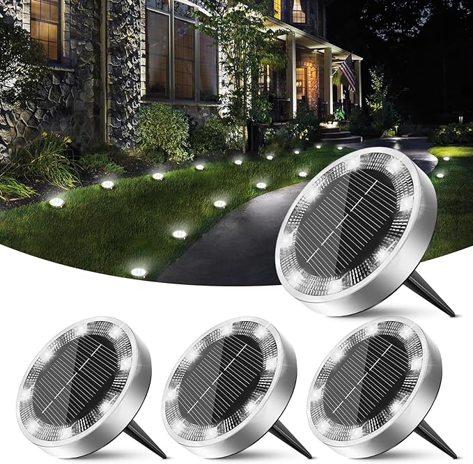 4-Pack Cool White In-Ground Solar Lights, Flat LED Driveway