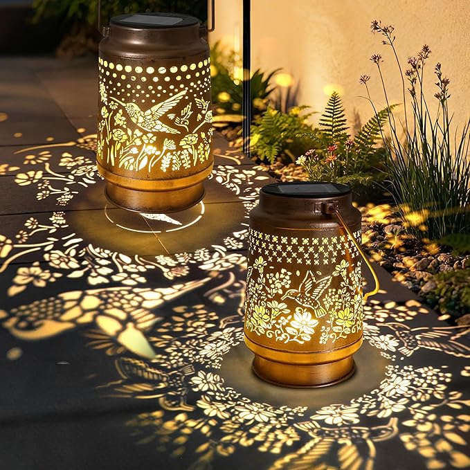 Hummingbird Solar Lantern - Outdoor Decorative solars Lantern for Garden, Backyard, and Porch - Waterproof Hanging Lanterns for Outside - Perfect Gifts for Women