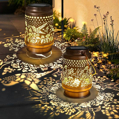 Hummingbird Solar Lantern - Outdoor Decorative solars Lantern for Garden, Backyard, and Porch - Waterproof Hanging Lanterns for Outside - Perfect Gifts for Women