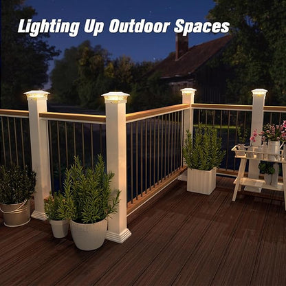 Solar Post Cap Lights Outdoor 12pack, Waterproof Fence Post Lights with 16 Ultra Bright LEDs Fit 4x4/5x5/6x6 Wood/Vinyl Posts, White Deck Post Lights with Warm/Cool White for Garden Patio Porch Yard