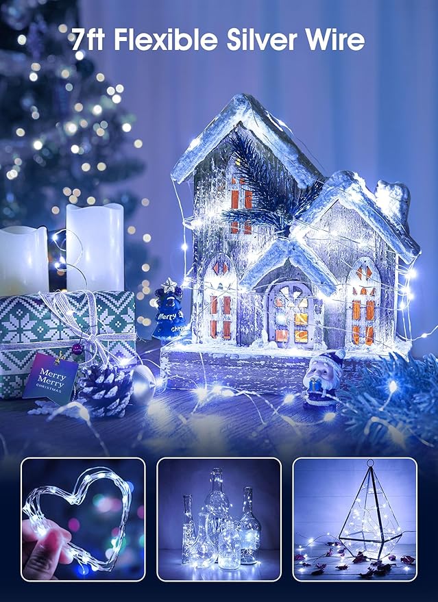 7ft White String Lights for Patio, Waterproof LED